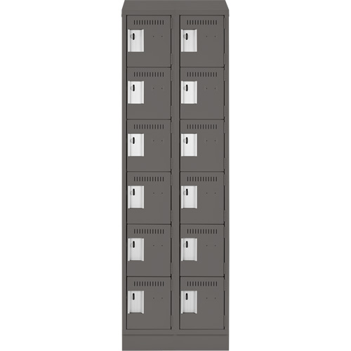 Clean Line Lockerette, 6 -tier, Bank of 2, 24" x 18" x 82", Steel, Charcoal, Rivet (Assembled) O-Max