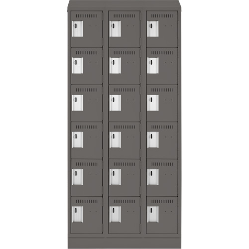 Clean Line Lockerette, 6 -tier, Bank of 3, 36" x 18" x 82", Steel, Charcoal, Rivet (Assembled) O-Max
