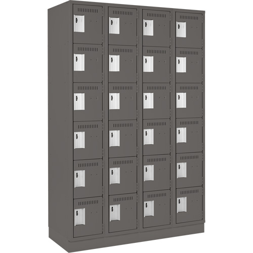 Clean Line Lockerette, 6 -tier, Bank of 4, 48" x 18" x 76", Steel, Charcoal, Rivet (Assembled) O-Max
