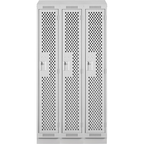 Clean Line Lockers, Bank of 3, 36" x 18" x 82", Steel, Grey, Rivet (Assembled), Perforated O-Max