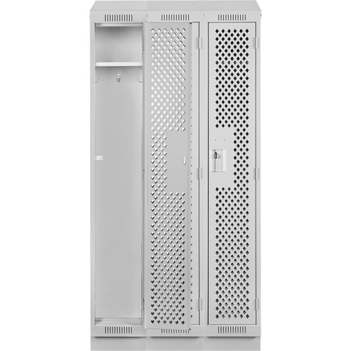 Clean Line Lockers, Bank of 3, 36" x 18" x 82", Steel, Grey, Rivet (Assembled), Perforated O-Max