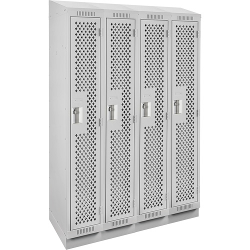 Clean Line Lockers, Bank of 4, 48" x 18" x 82", Steel, Grey, Rivet (Assembled), Perforated O-Max
