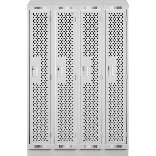 Clean Line Lockers, Bank of 4, 48" x 18" x 82", Steel, Grey, Rivet (Assembled), Perforated O-Max