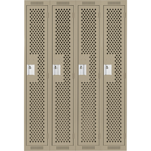 Clean Line Lockers, Bank of 4, 48" x 15" x 72", Steel, Beige, Rivet (Assembled), Perforated O-Max