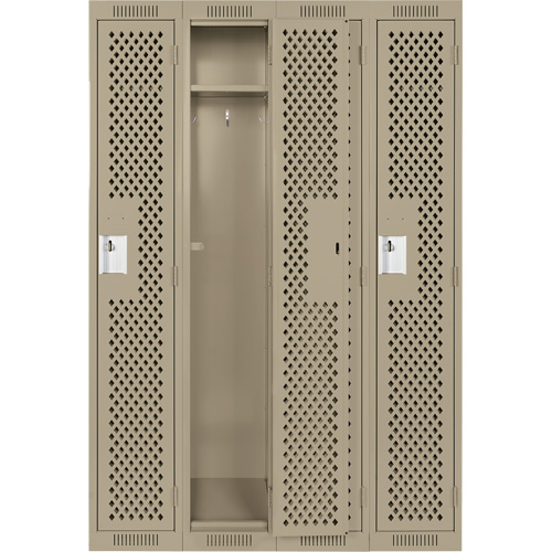 Clean Line Lockers, Bank of 4, 48" x 15" x 72", Steel, Beige, Rivet (Assembled), Perforated O-Max