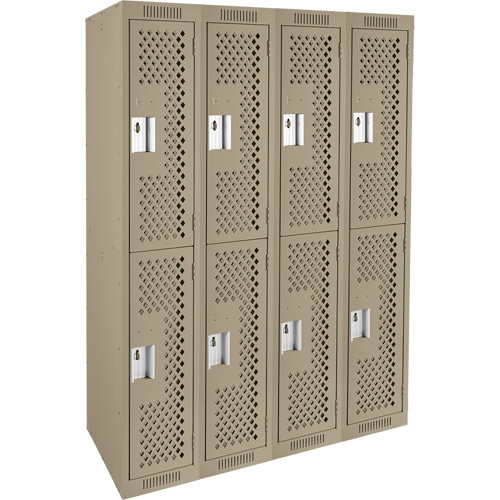 Clean Line Lockers, 2 -tier, Bank of 4, 48" x 15" x 72", Steel, Beige, Rivet (Assembled), Perforated O-Max