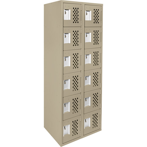 Assembled Lockerettes Clean Line Perforated Economy Lockers, 6 -tier, Bank of 2, 18" x 72" x 12", Steel O-Max
