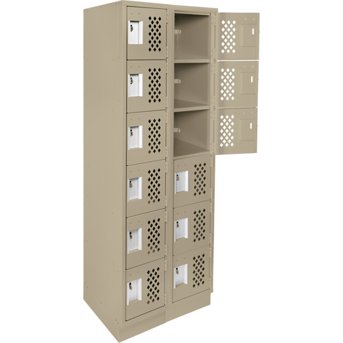 Assembled Lockerettes Clean Line Perforated Economy Lockers, 6 -tier, Bank of 2, 18" x 72" x 12", Steel O-Max