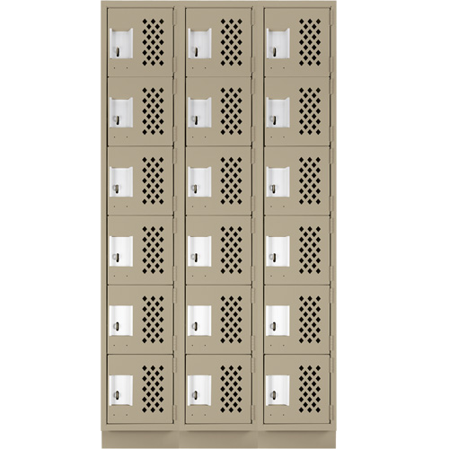 Assembled Lockerettes Clean Line Perforated Economy Lockers, 6 -tier, Bank of 3, 18" x 72" x 12", Steel O-Max