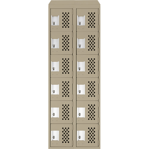 Assembled Lockerettes Clean Line Perforated Economy Lockers, 6 -tier, Bank of 2, 18" x 72" x 12", Steel O-Max
