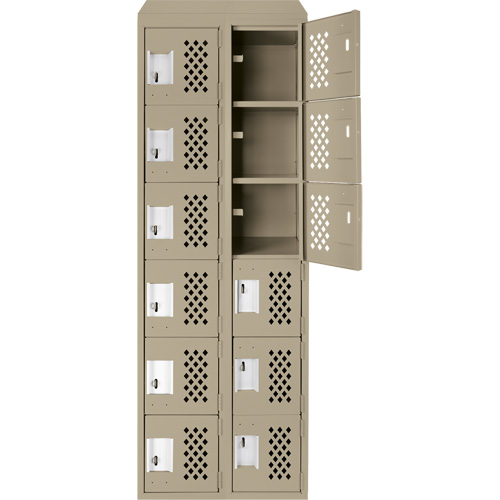 Assembled Lockerettes Clean Line Perforated Economy Lockers, 6 -tier, Bank of 2, 18" x 72" x 12", Steel O-Max