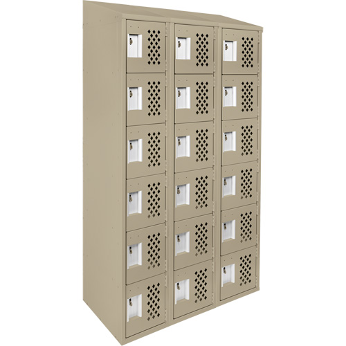 Assembled Lockerettes Clean Line Perforated Economy Lockers, 6 -tier, Bank of 3, 18" x 72" x 12", Steel O-Max