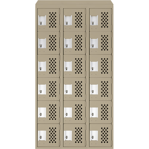 Assembled Lockerettes Clean Line Perforated Economy Lockers, 6 -tier, Bank of 3, 18" x 72" x 12", Steel O-Max