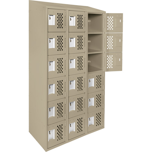 Assembled Lockerettes Clean Line Perforated Economy Lockers, 6 -tier, Bank of 3, 18" x 72" x 12", Steel O-Max