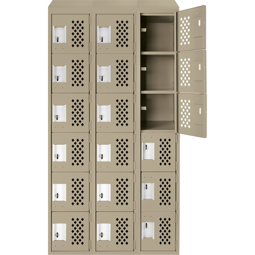 Assembled Lockerettes Clean Line Perforated Economy Lockers, 6 -tier, Bank of 3, 18" x 72" x 12", Steel O-Max