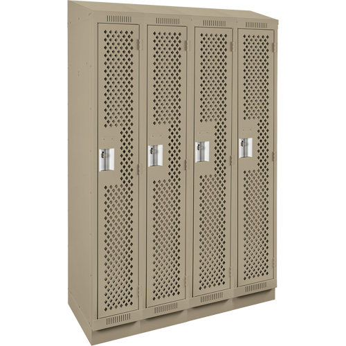 Clean Line Lockers, Bank of 4, 48" x 18" x 82", Steel, Beige, Rivet (Assembled), Perforated O-Max