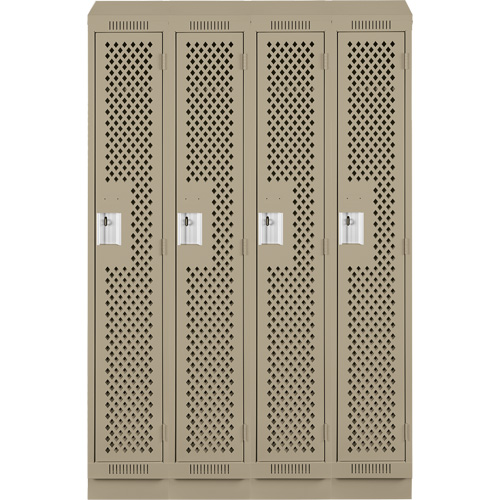 Clean Line Lockers, Bank of 4, 48" x 18" x 82", Steel, Beige, Rivet (Assembled), Perforated O-Max