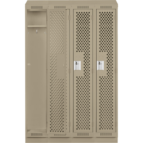 Clean Line Lockers, Bank of 4, 48" x 18" x 82", Steel, Beige, Rivet (Assembled), Perforated O-Max