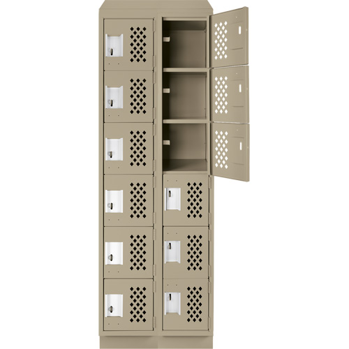 Assembled Lockerettes Clean Line Perforated Economy Lockers, 6 -tier, Bank of 2, 18" x 72" x 12", Steel O-Max