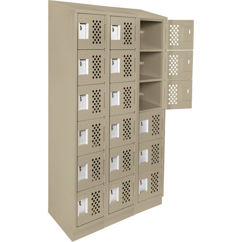 Assembled Lockerettes Clean Line Perforated Economy Lockers, 6 -tier, Bank of 3, 18" x 72" x 12", Steel O-Max