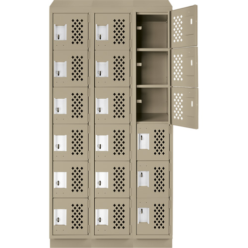 Assembled Lockerettes Clean Line Perforated Economy Lockers, 6 -tier, Bank of 3, 18" x 72" x 12", Steel O-Max