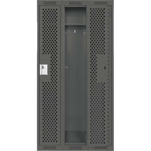 Clean Line Lockers, Bank of 3, 36" x 15" x 72", Steel, Charcoal, Rivet (Assembled), Perforated O-Max