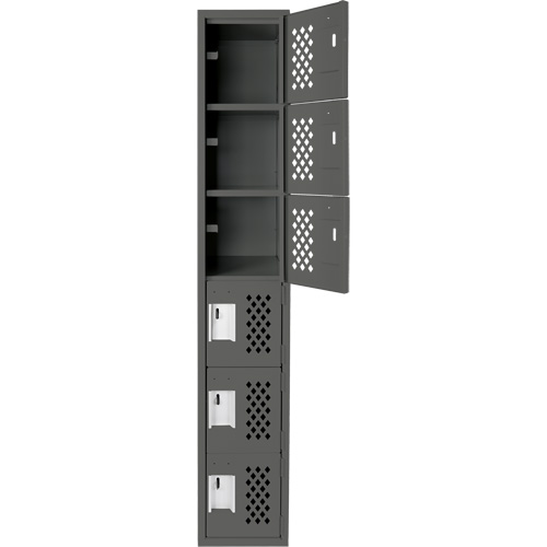 Assembled Lockerettes Clean Line Perforated Economy Lockers, 6 -tier, 18" x 72" x 12", Steel O-Max
