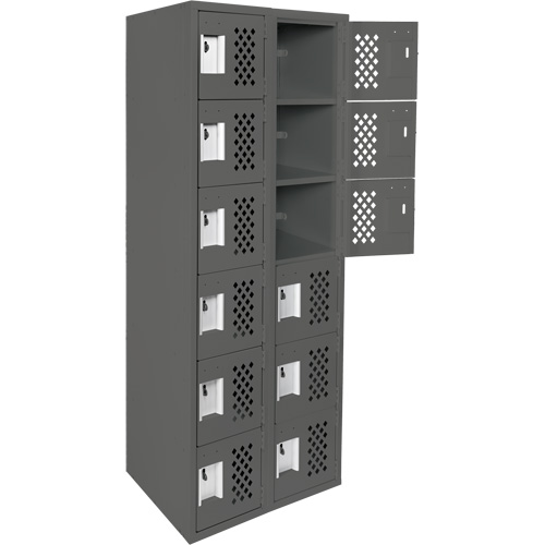 Assembled Lockerettes Clean Line Perforated Economy Lockers, 6 -tier, Bank of 2, 18" x 72" x 12", Steel O-Max
