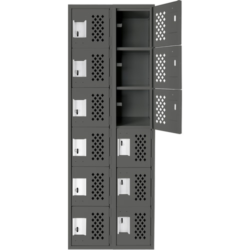 Assembled Lockerettes Clean Line Perforated Economy Lockers, 6 -tier, Bank of 2, 18" x 72" x 12", Steel O-Max