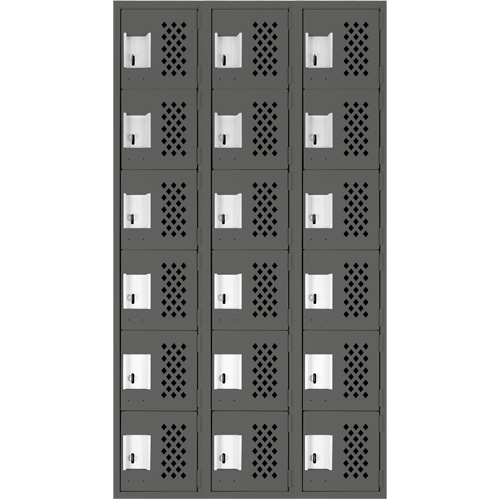 Assembled Lockerettes Clean Line Perforated Economy Lockers, 6 -tier, Bank of 3, 18" x 72" x 12", Steel O-Max