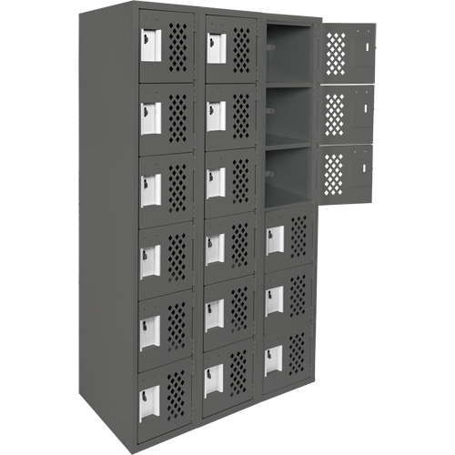 Assembled Lockerettes Clean Line Perforated Economy Lockers, 6 -tier, Bank of 3, 18" x 72" x 12", Steel O-Max