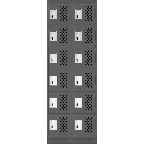 Assembled Lockerettes Clean Line Perforated Economy Lockers, 6 -tier, Bank of 2, 18" x 72" x 12", Steel O-Max