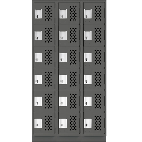 Assembled Lockerettes Clean Line Perforated Economy Lockers, 6 -tier, Bank of 3, 18" x 72" x 12", Steel O-Max