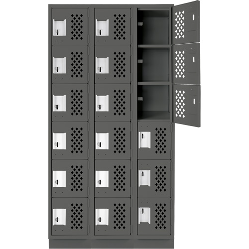 Assembled Lockerettes Clean Line Perforated Economy Lockers, 6 -tier, Bank of 3, 18" x 72" x 12", Steel O-Max