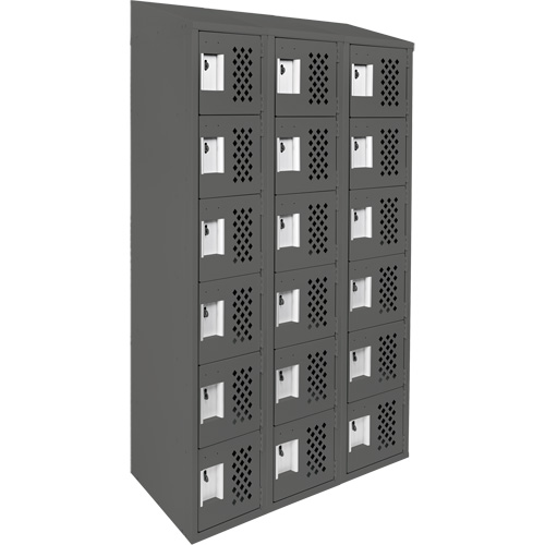 Assembled Lockerettes Clean Line Perforated Economy Lockers, 6 -tier, Bank of 3, 18" x 72" x 12", Steel O-Max