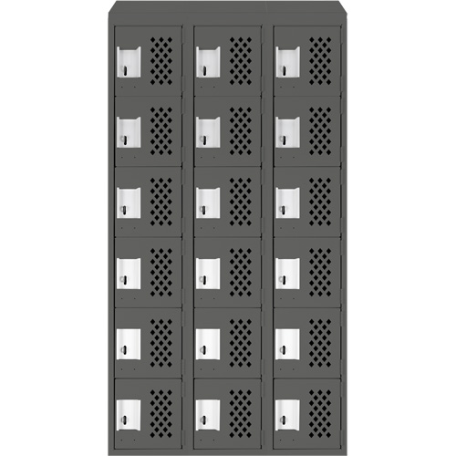 Assembled Lockerettes Clean Line Perforated Economy Lockers, 6 -tier, Bank of 3, 18" x 72" x 12", Steel O-Max