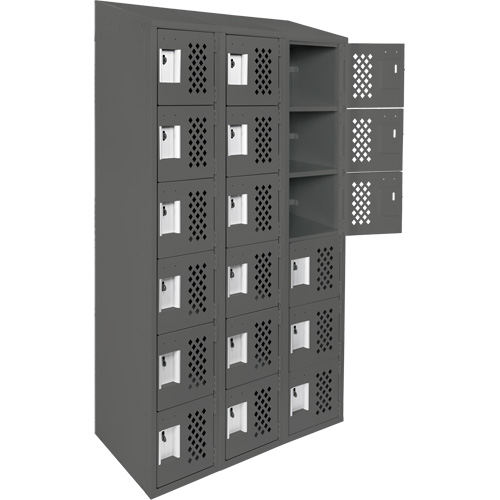 Assembled Lockerettes Clean Line Perforated Economy Lockers, 6 -tier, Bank of 3, 18" x 72" x 12", Steel O-Max