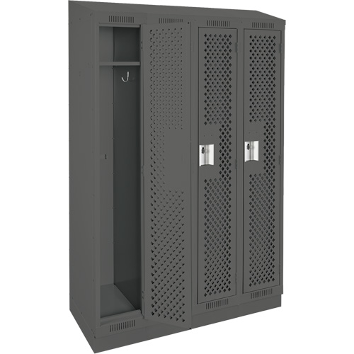 Clean Line Lockers, Bank of 4, 48" x 18" x 82", Steel, Charcoal, Rivet (Assembled), Perforated O-Max