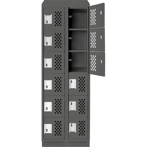 Assembled Lockerettes Clean Line Perforated Economy Lockers, 6 -tier, Bank of 2, 18" x 72" x 12", Steel O-Max