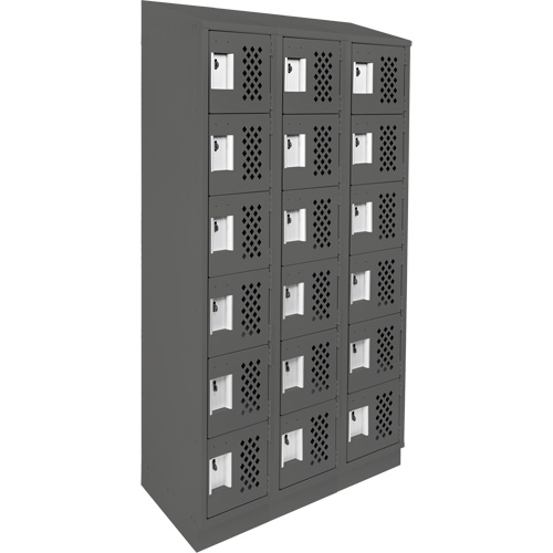 Assembled Lockerettes Clean Line Perforated Economy Lockers, 6 -tier, Bank of 3, 18" x 72" x 12", Steel O-Max