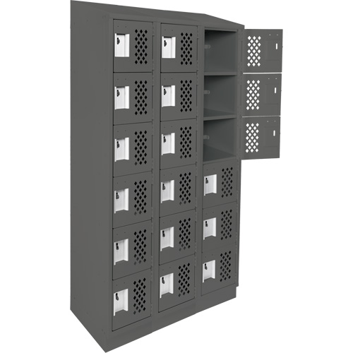 Assembled Lockerettes Clean Line Perforated Economy Lockers, 6 -tier, Bank of 3, 18" x 72" x 12", Steel O-Max