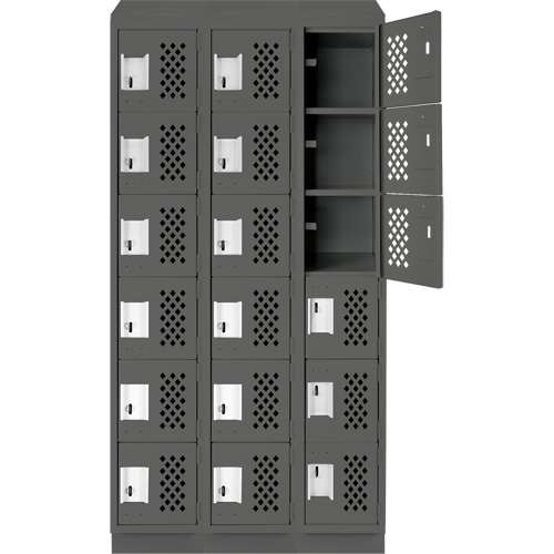 Assembled Lockerettes Clean Line Perforated Economy Lockers, 6 -tier, Bank of 3, 18" x 72" x 12", Steel O-Max