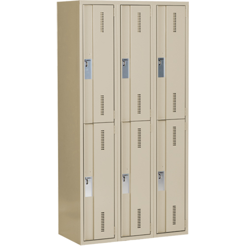 Concorde Heavy-Duty Lockers, 2 -tier, Bank of 3, 36" x 18" x 72", Steel, Beige, Welded (Assembled) O-Max