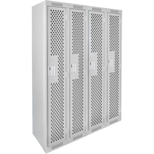 Clean Line Lockers, Bank of 4, 48" x 15" x 72", Steel, Grey, Rivet (Assembled), Perforated O-Max