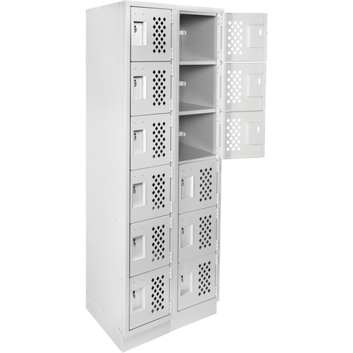 Assembled Lockerettes Clean Line Perforated Economy Lockers, 6 -tier, Bank of 2, 18" x 72" x 12", Steel O-Max
