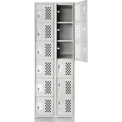 Assembled Lockerettes Clean Line Perforated Economy Lockers, 6 -tier, Bank of 2, 18" x 72" x 12", Steel O-Max