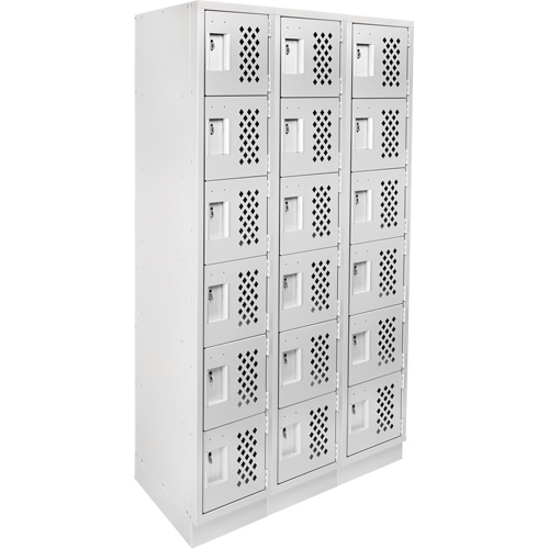 Assembled Lockerettes Clean Line Perforated Economy Lockers, 6 -tier, Bank of 3, 18" x 72" x 12", Steel O-Max