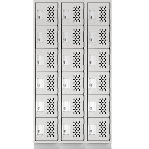 Assembled Lockerettes Clean Line Perforated Economy Lockers, 6 -tier, Bank of 3, 18" x 72" x 12", Steel O-Max