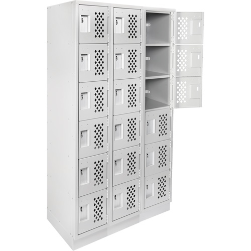 Assembled Lockerettes Clean Line Perforated Economy Lockers, 6 -tier, Bank of 3, 18" x 72" x 12", Steel O-Max