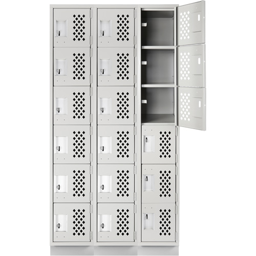Assembled Lockerettes Clean Line Perforated Economy Lockers, 6 -tier, Bank of 3, 18" x 72" x 12", Steel O-Max